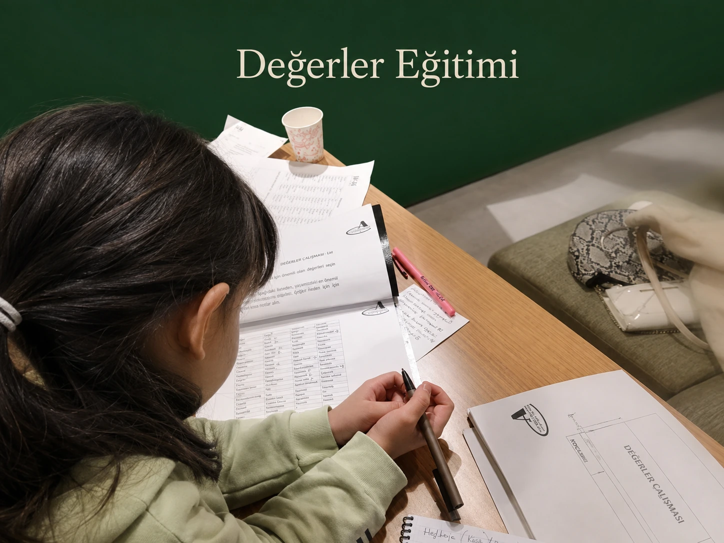 Values Education: a student exploring personal values with worksheets.